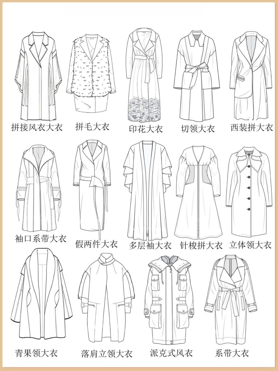 收藏笔记|服装设计手绘风衣大衣款式合集