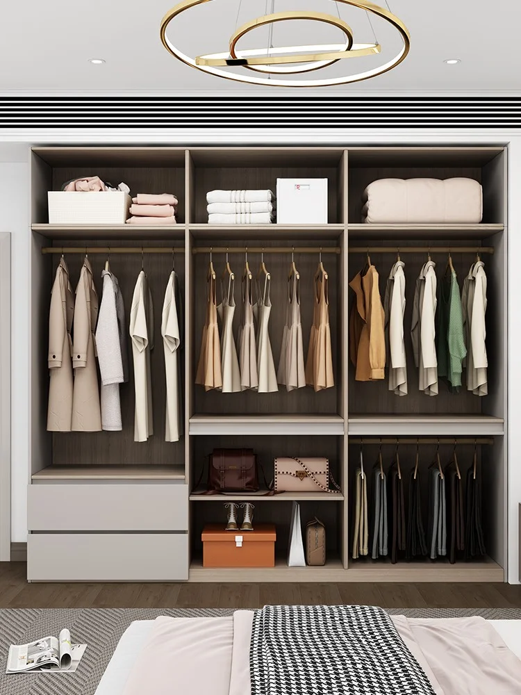 羊绒灰实木衣柜分段式设计