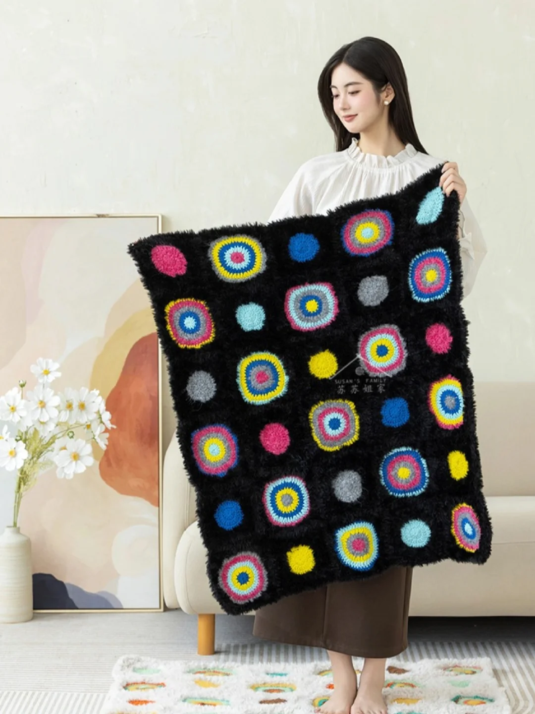 给秋天来点色彩～?孟菲斯圆点毯|附图解