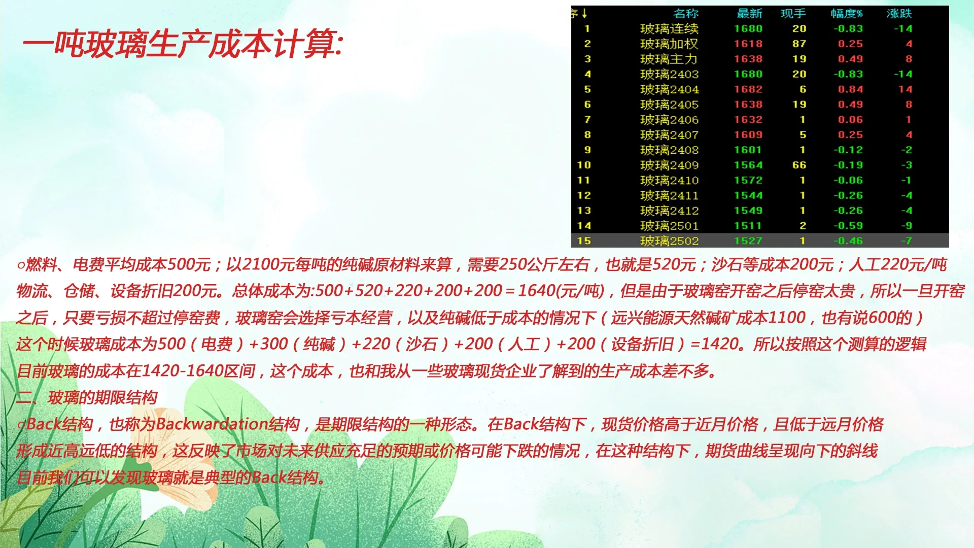 玻璃的成本计算以及逻辑梳理