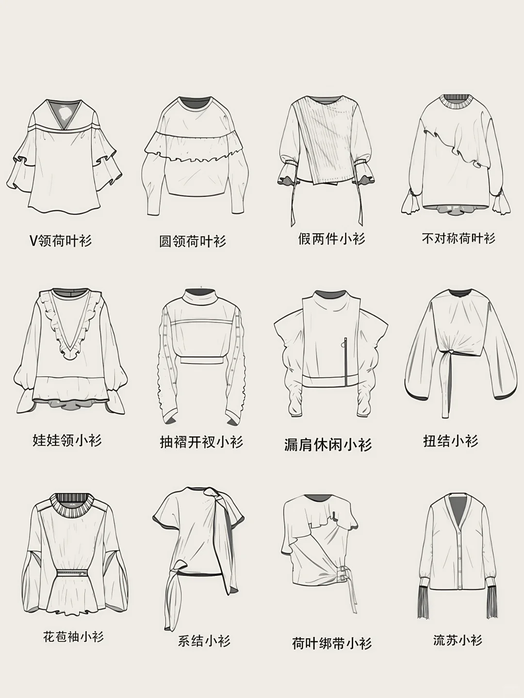 服装设计素材|手绘款式图小衫合集基础必备