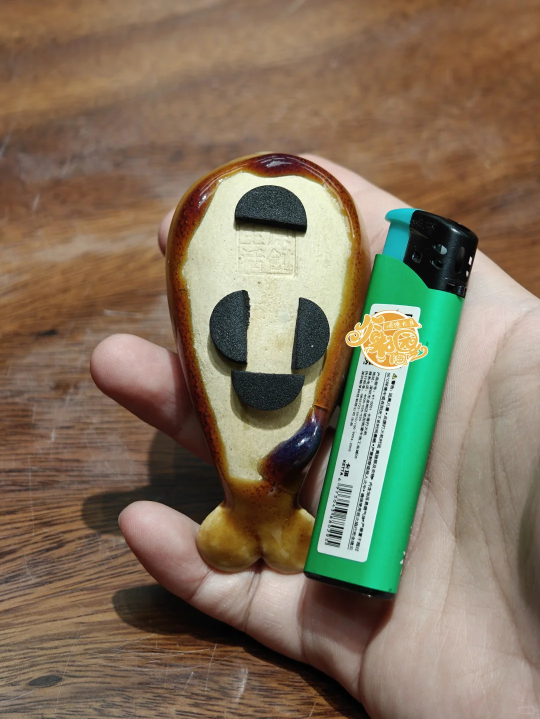 《一目禅》石湾陶可爱·禅意·香插·手把件!