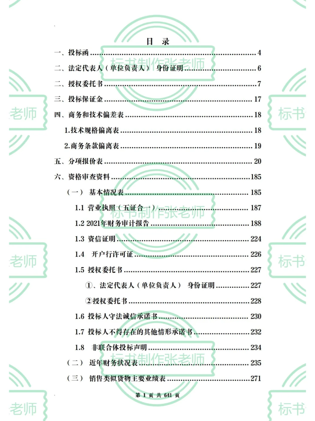 货物类备品备件投标文件