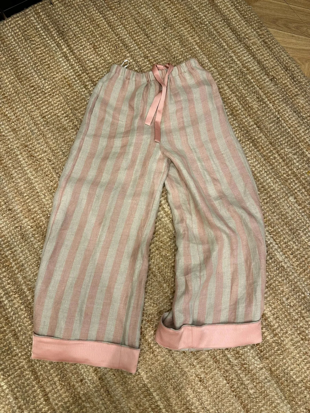 简单裁剪图分享|粉色条纹棉麻裤子