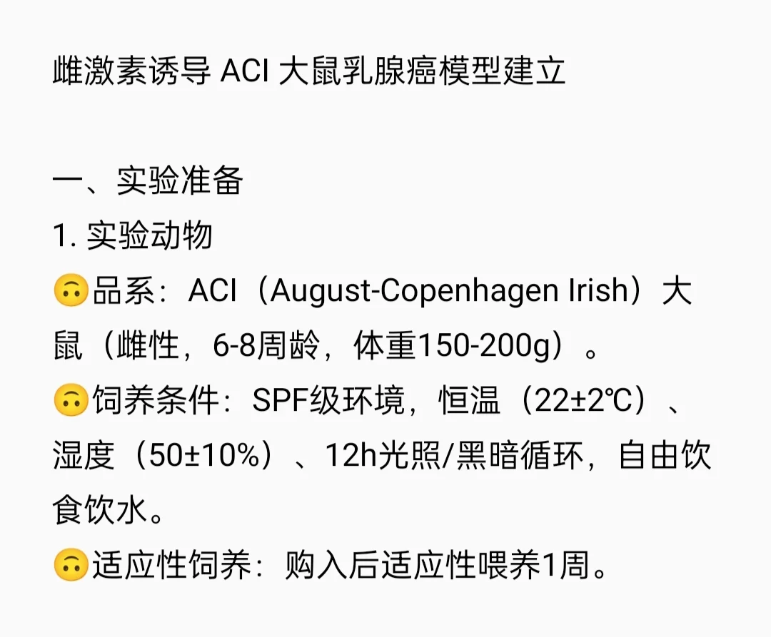 雌激素诱导 ACI 大鼠乳腺癌模型建立