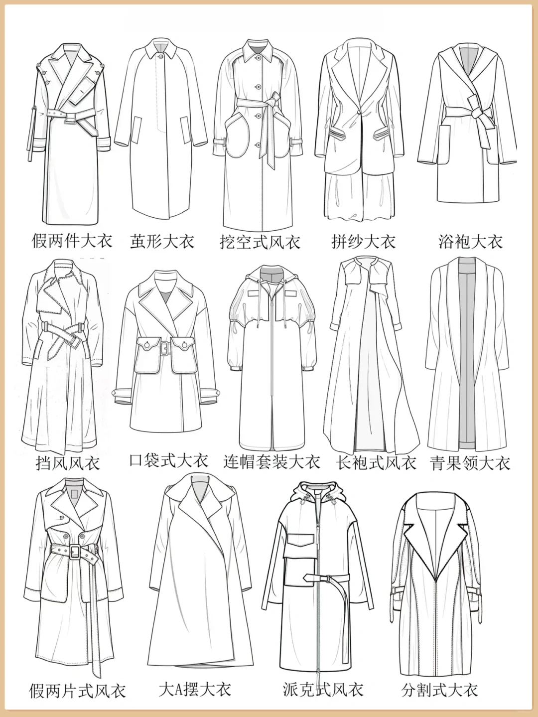 收藏笔记|服装设计手绘风衣大衣款式合集