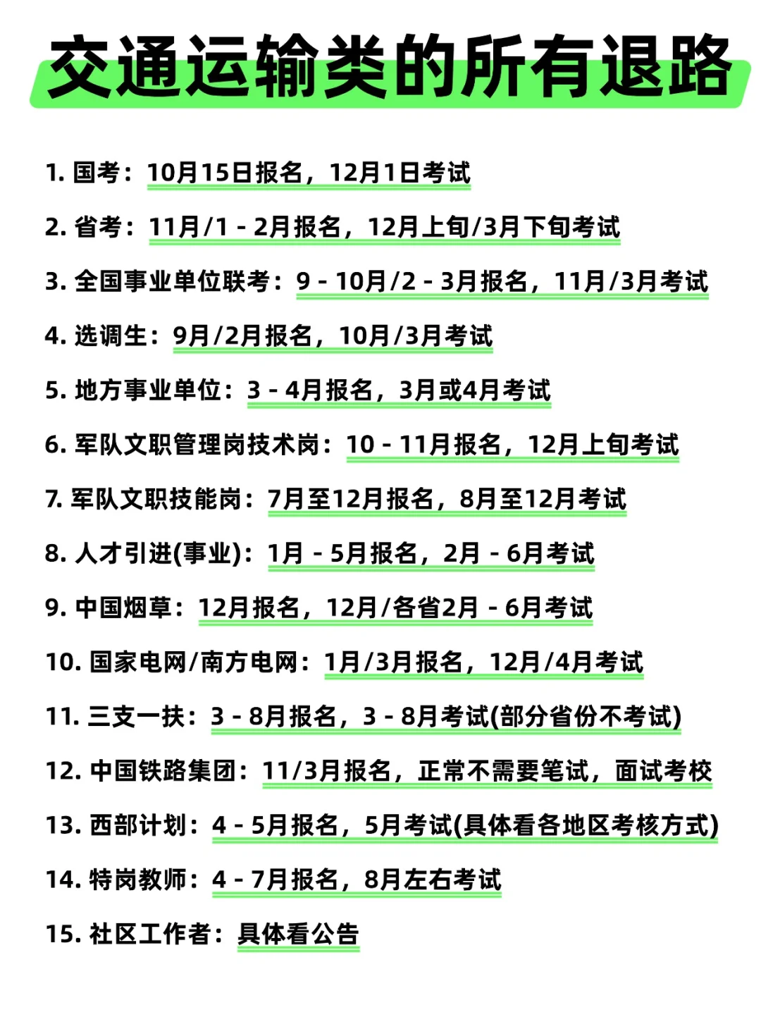 属于交通运输类的所有退路来啦!