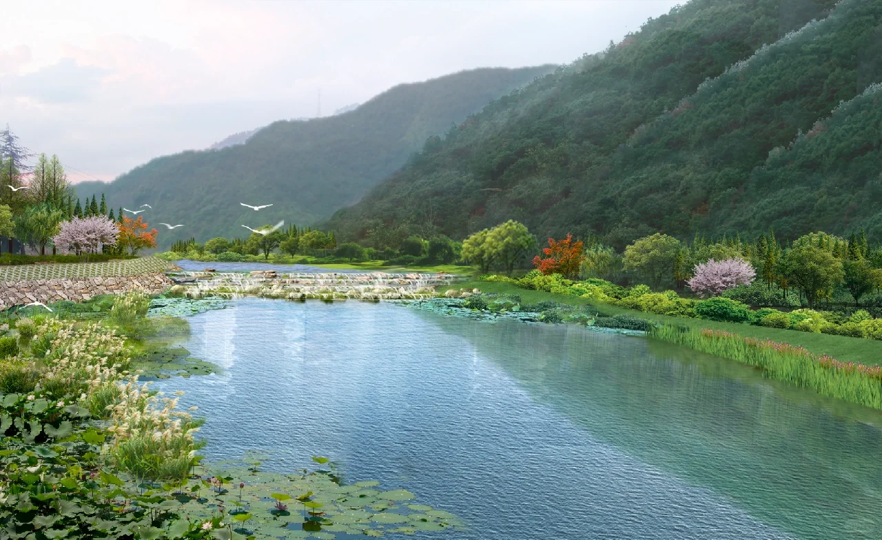 PS 一组河道生态效果图 快速出图丨接单