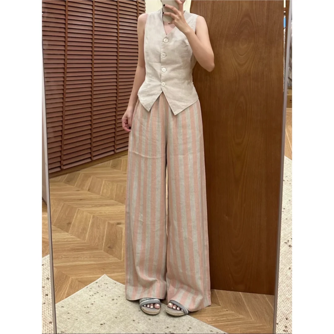 简单裁剪图分享|粉色条纹棉麻裤子