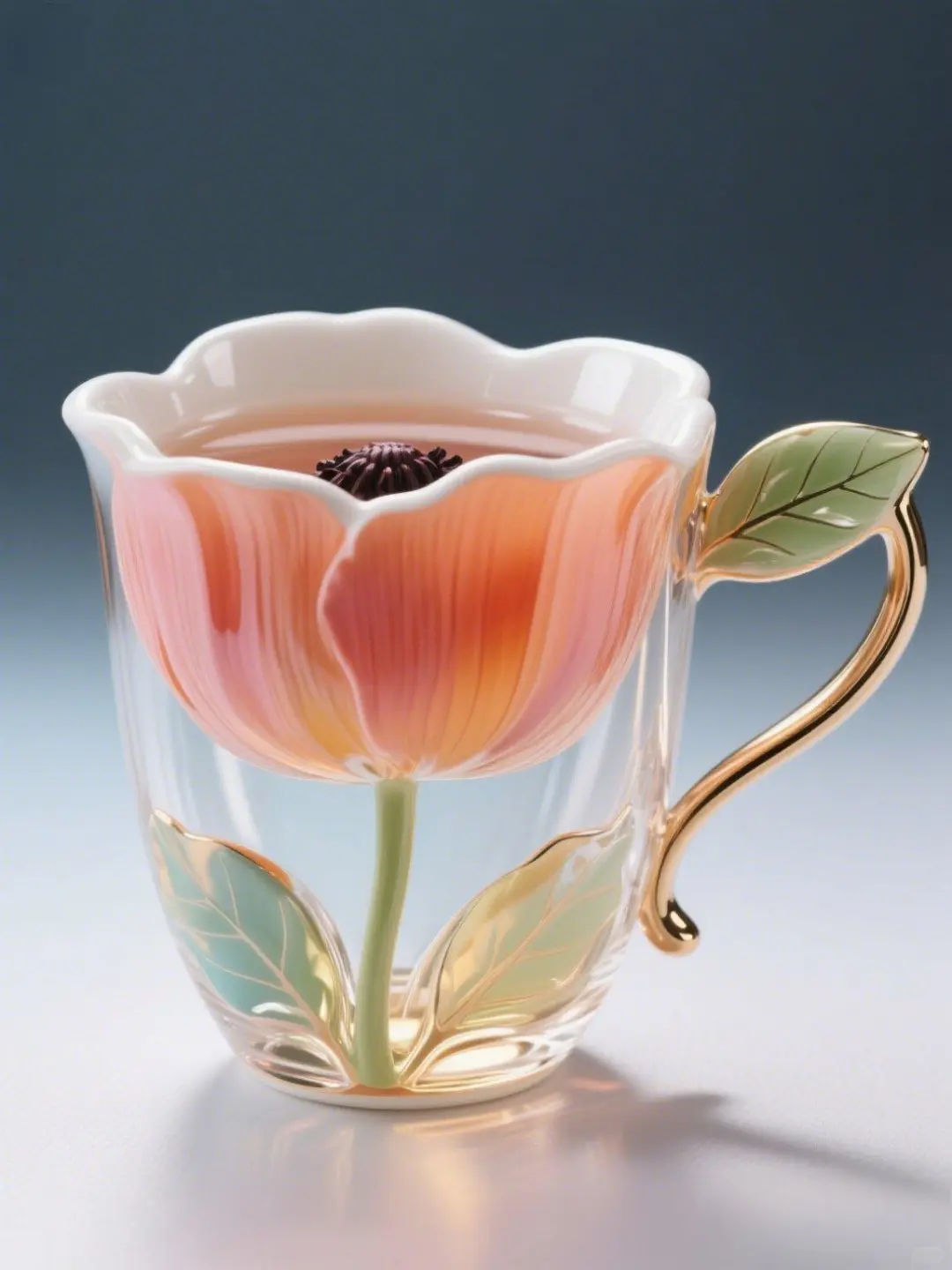 4月虞美人?：手绘臻彩艺术陶瓷玻璃杯