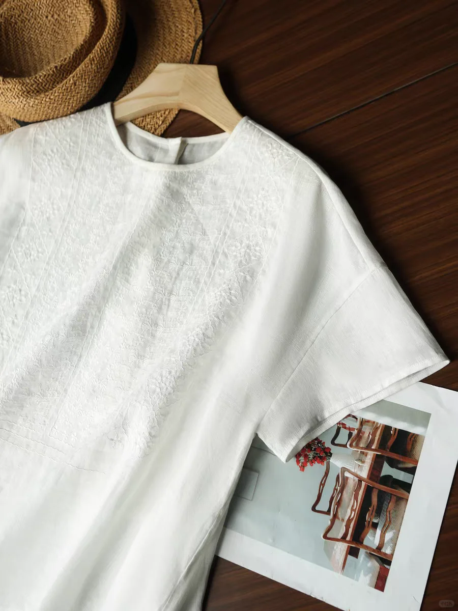 前短后长后系扣半袖上衣【附裁剪图】