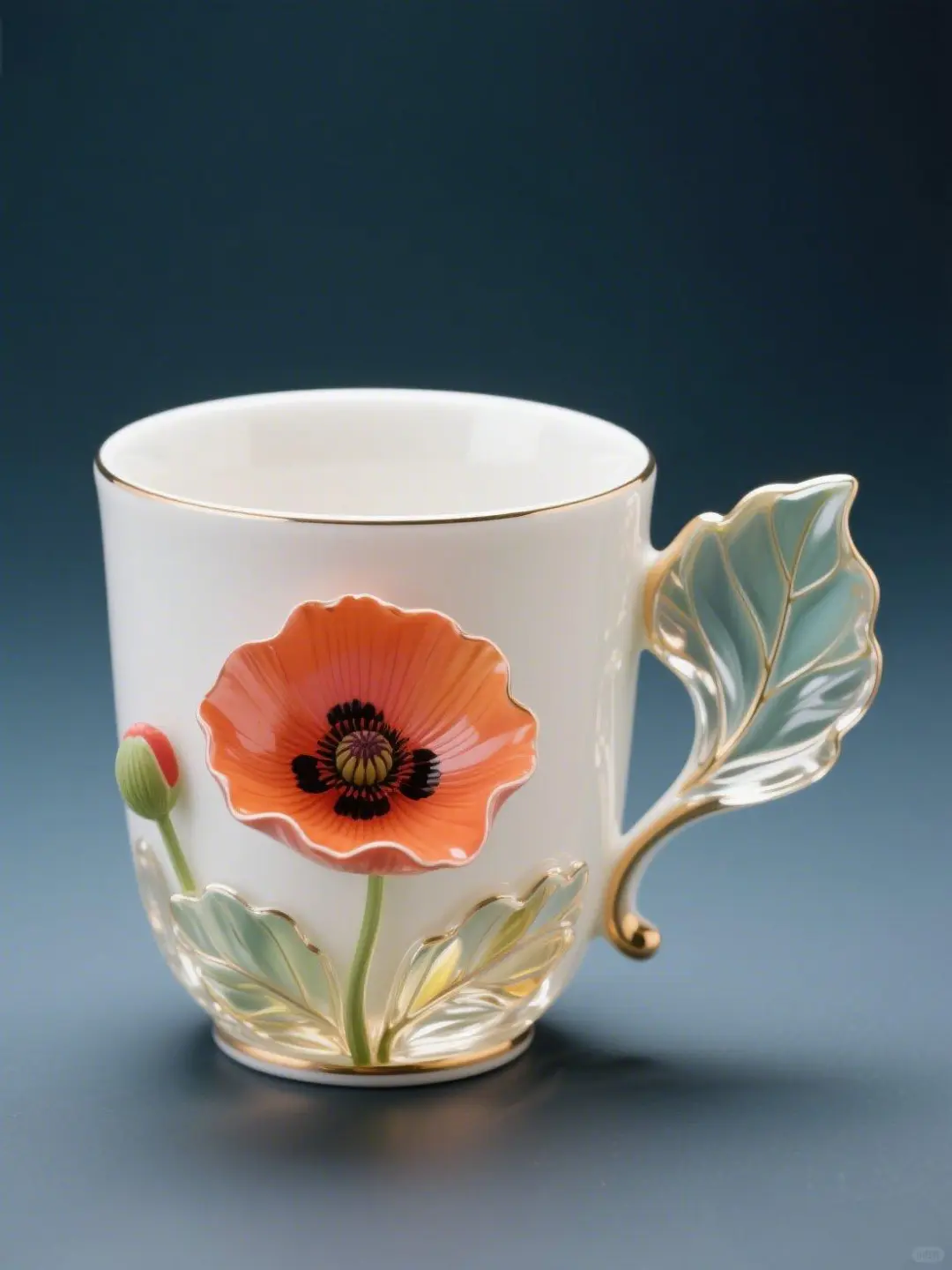 4月虞美人?：手绘臻彩艺术陶瓷玻璃杯