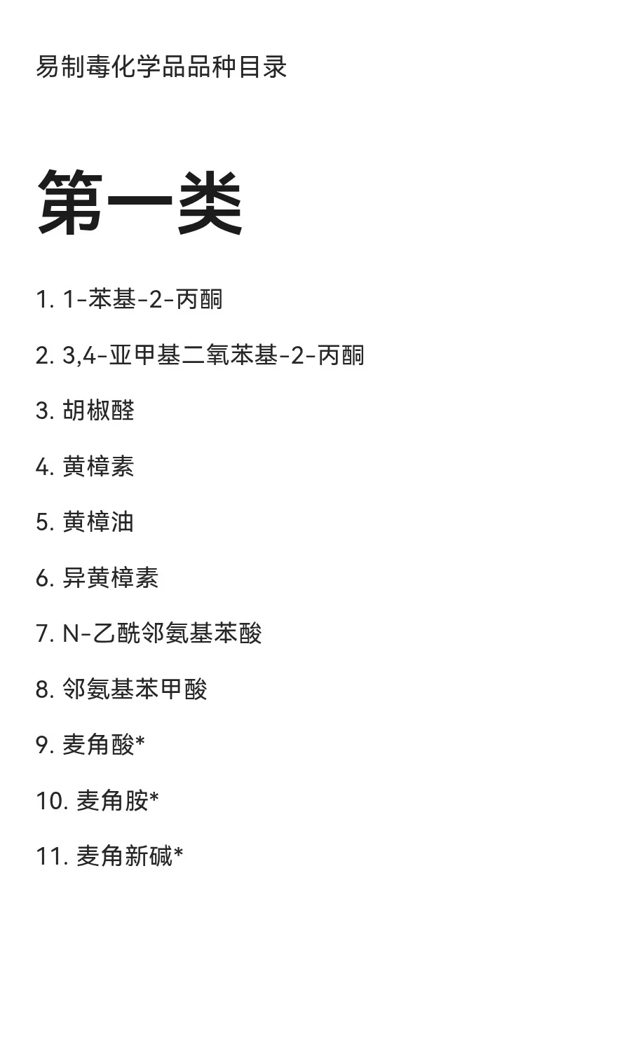 最新易制毒化学品品种目录