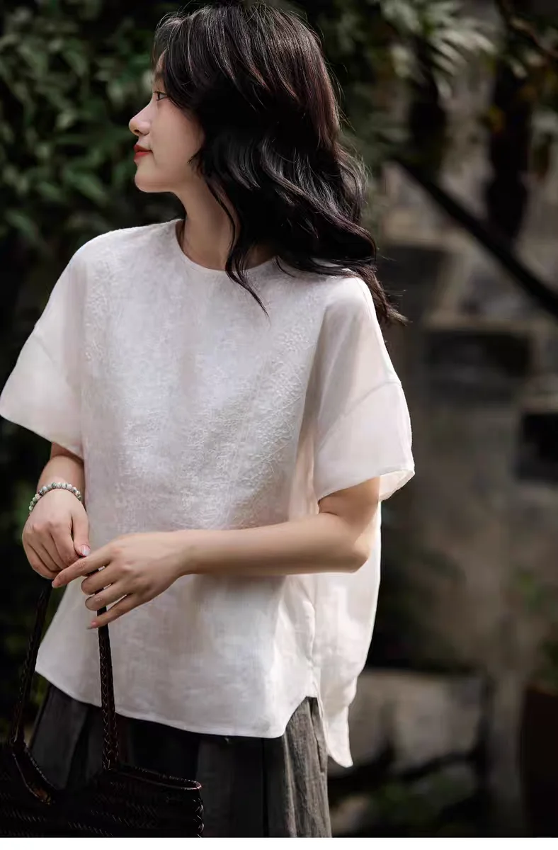 前短后长后系扣半袖上衣【附裁剪图】