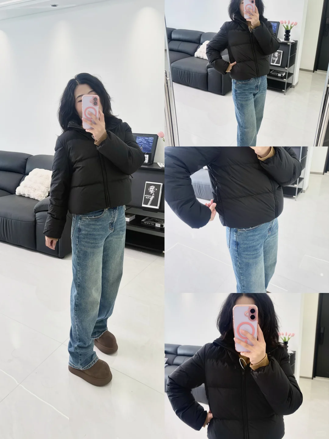 155/100黑色短款羽绒服的一衣多穿