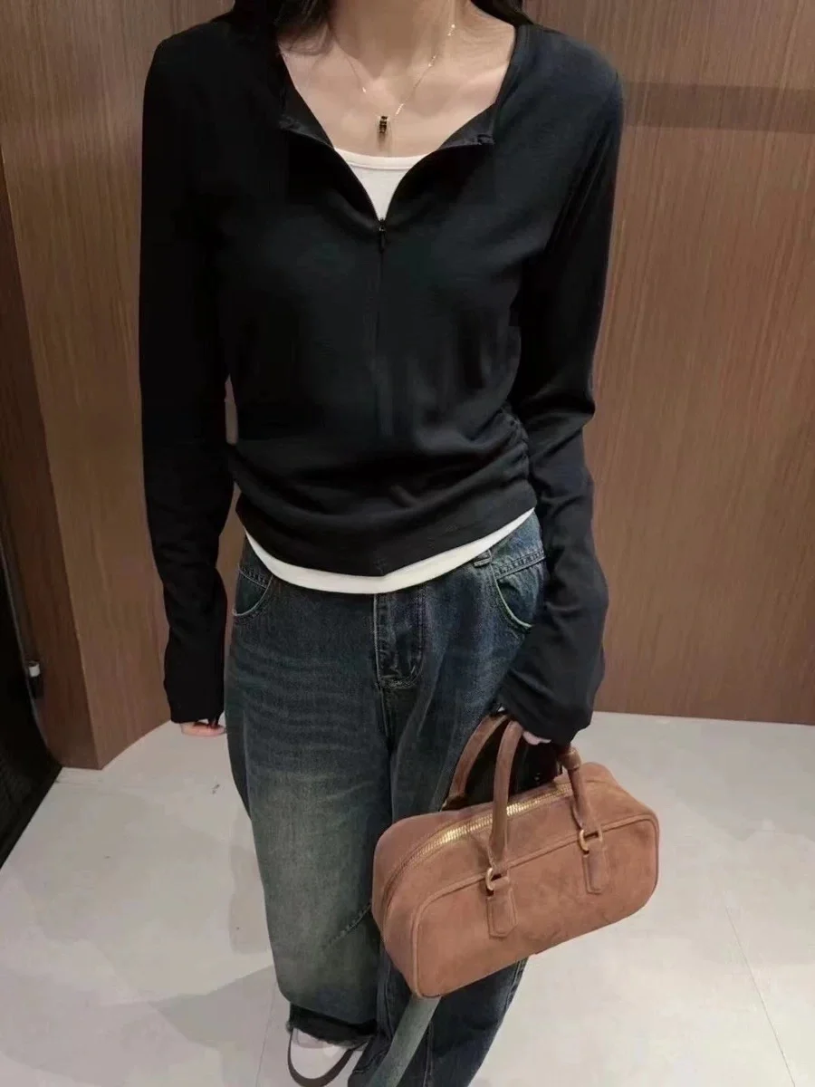 半隐形拉链假两件打底衫