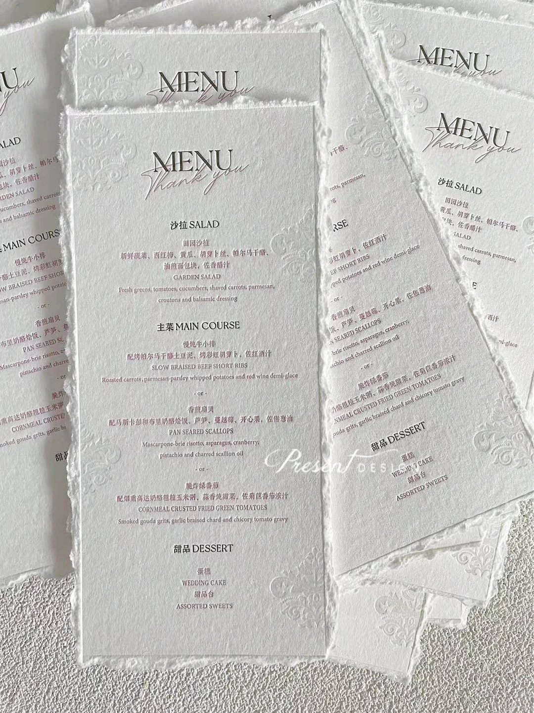 美爆了|客人定制了letterpress凹凸婚礼菜单