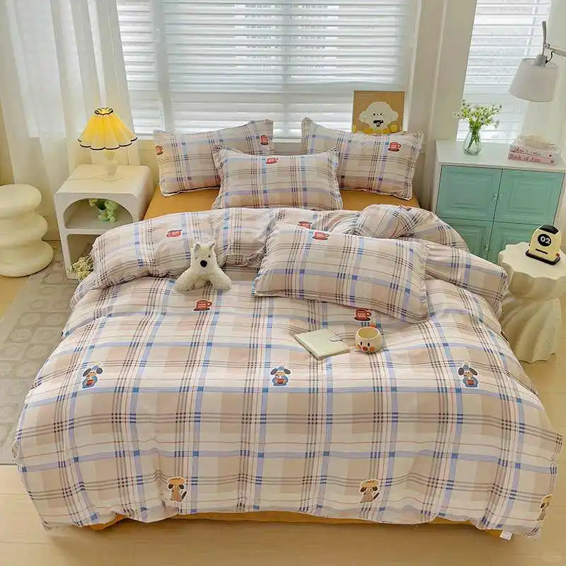 化纤面料四件套卡通床单被套印花简约可爱床