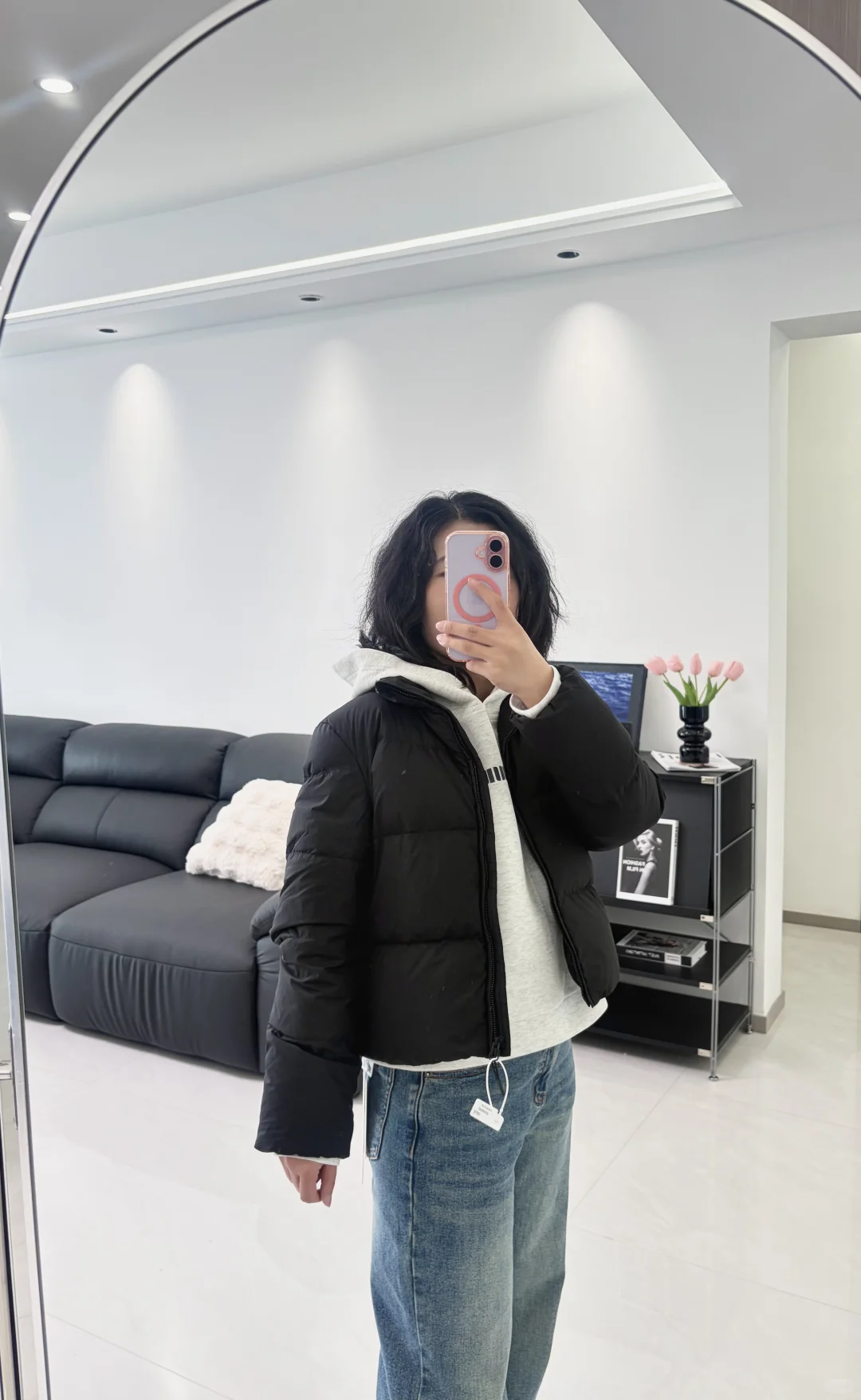 155/100黑色短款羽绒服的一衣多穿