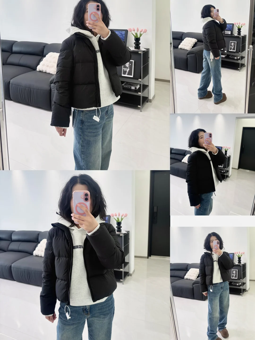 155/100黑色短款羽绒服的一衣多穿