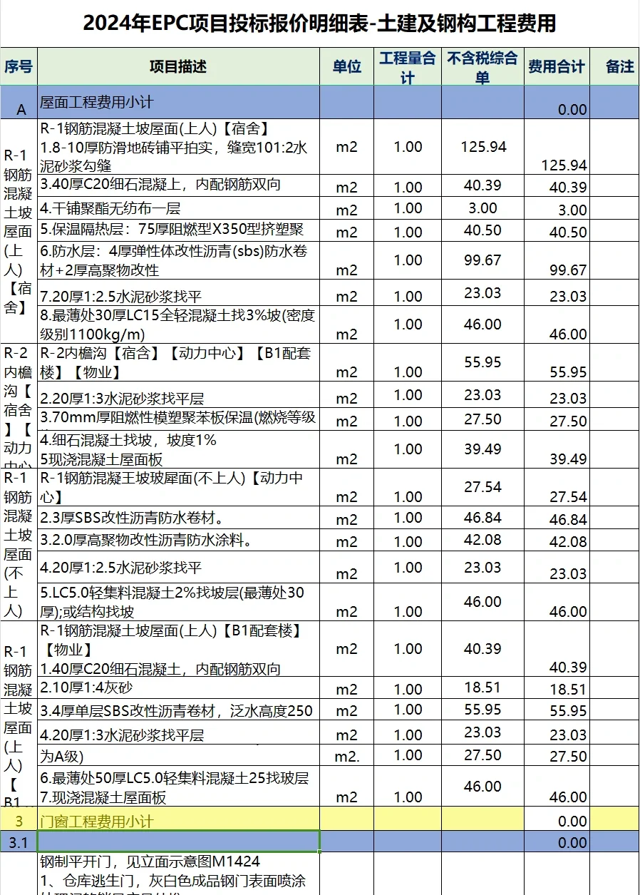 2024年土建EPC项目投标报价工程量清单