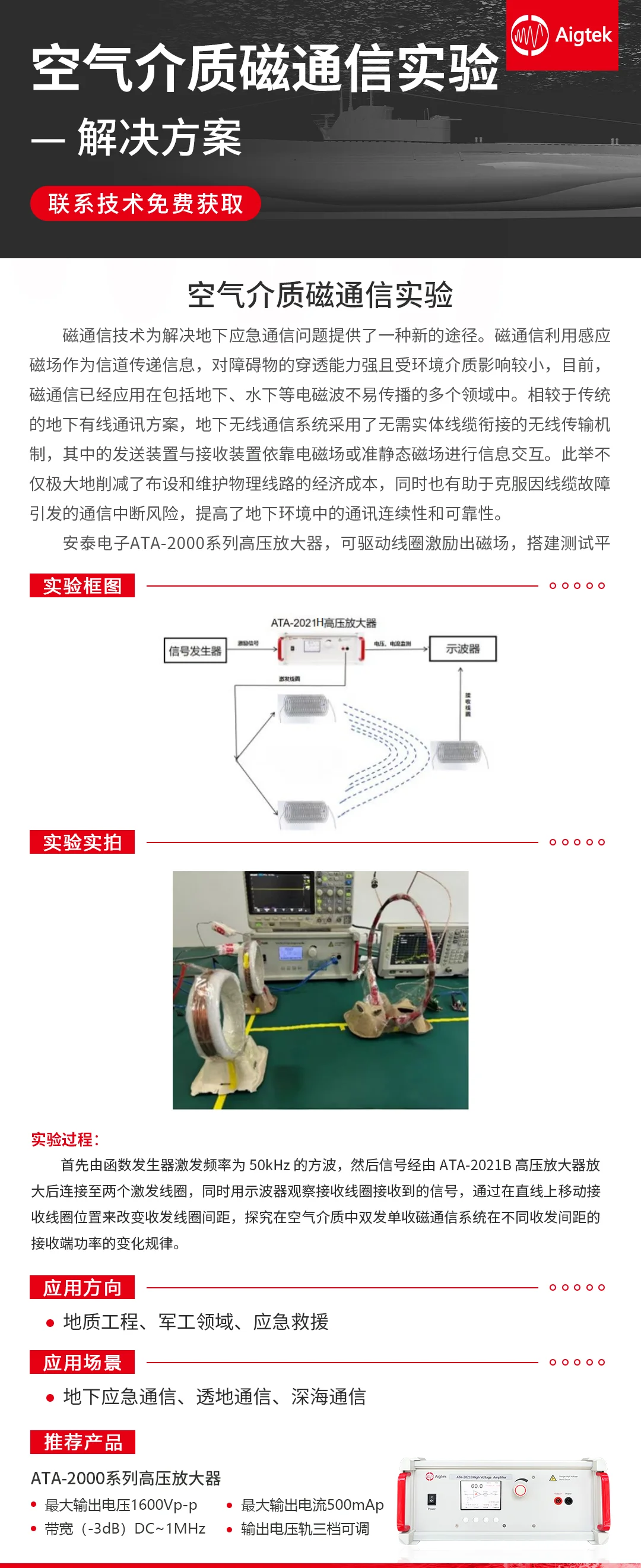 功率放大器解决方案-介质磁通信实验