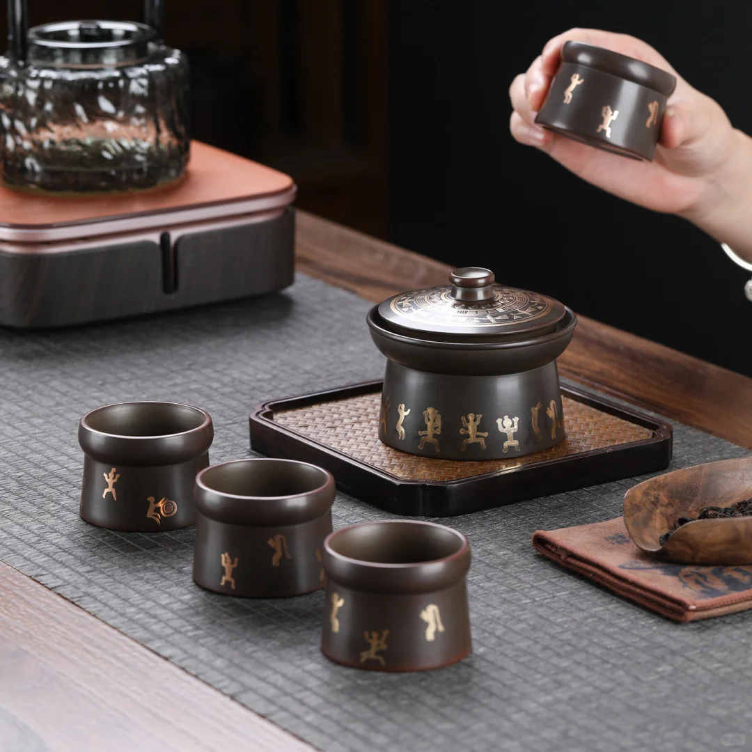 广西文创非遗礼物铜鼓花山盖碗茶器伴手礼