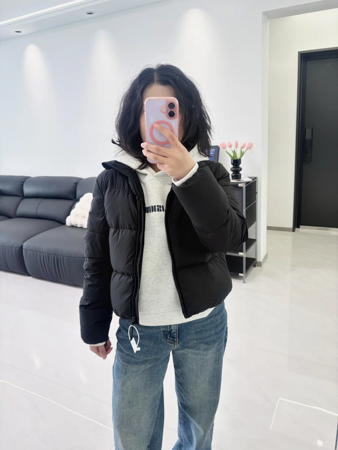 155/100黑色短款羽绒服的一衣多穿