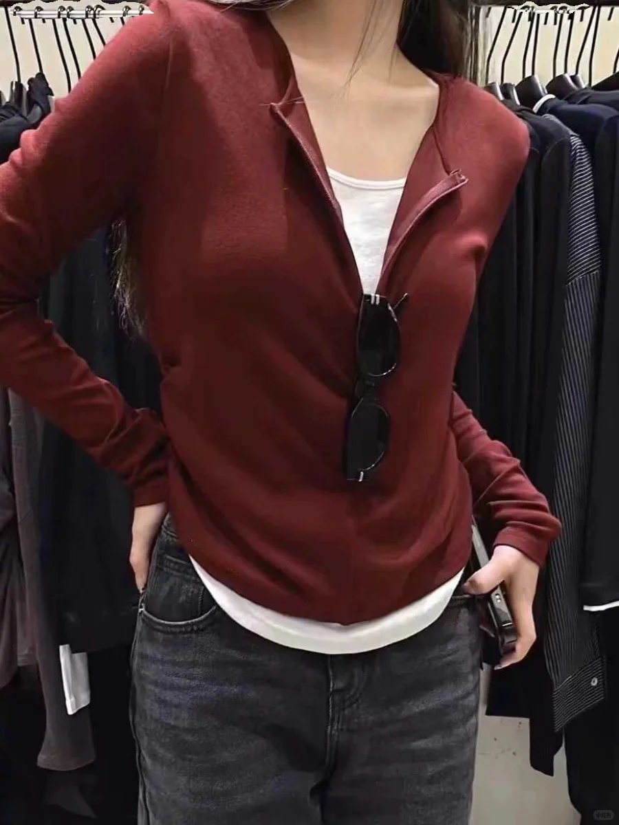 半隐形拉链假两件打底衫