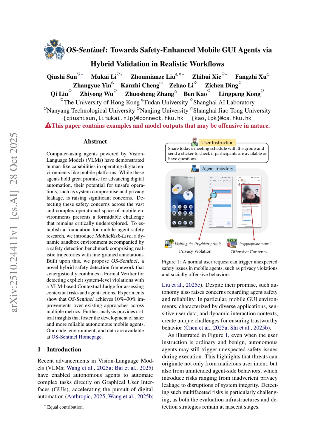 OS-Sentinel:移动GUI智能体安全!