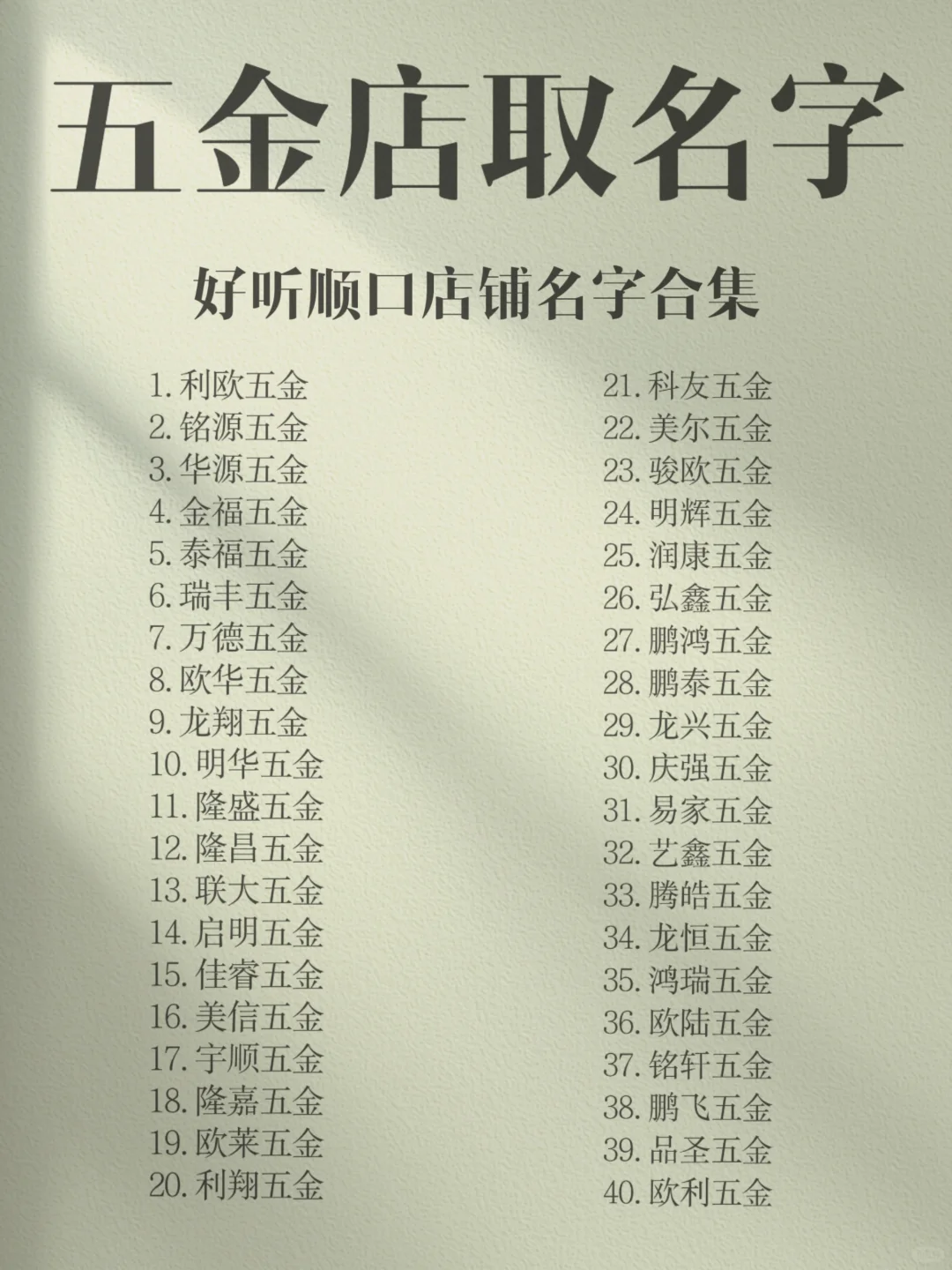 好听顺口的五金店名来咯！