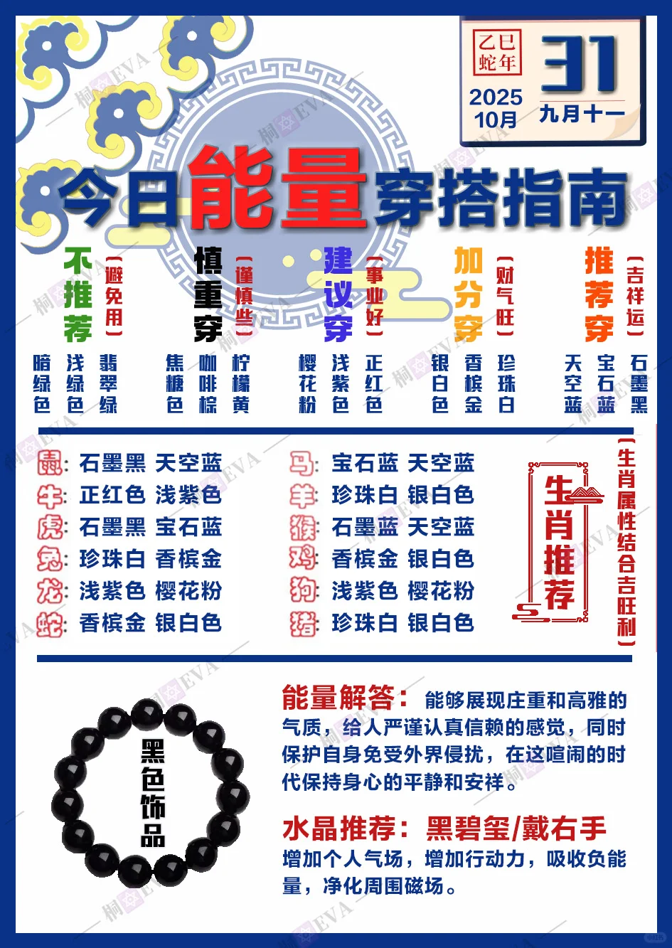 10月31日五行穿衣、饰品佩戴播报