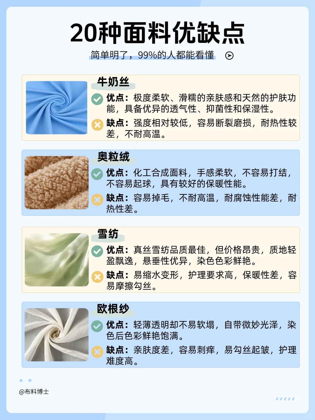 20种面料优缺点，99%的人一看就懂