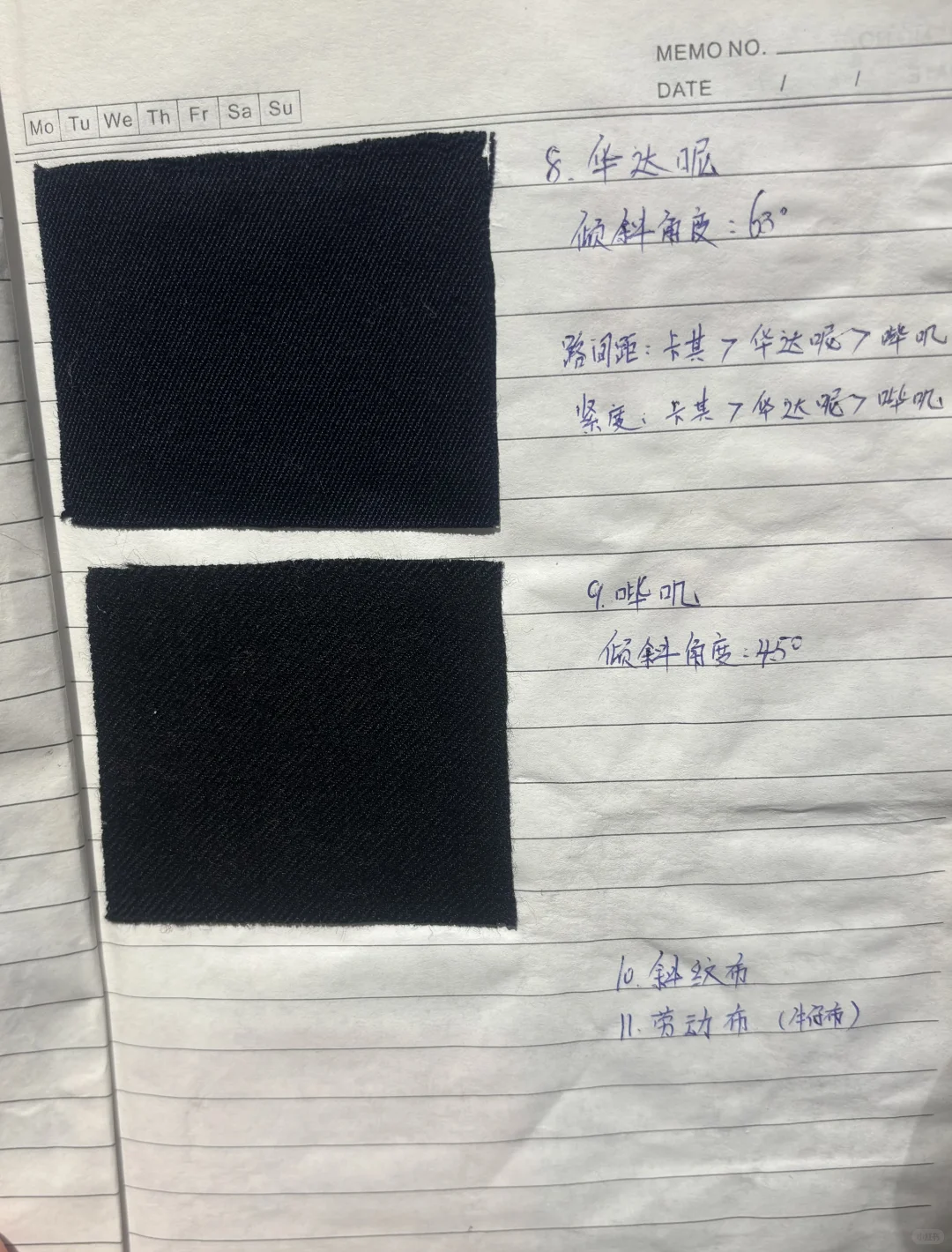 上学期间 做的面料笔记（贴有面料布样?️）