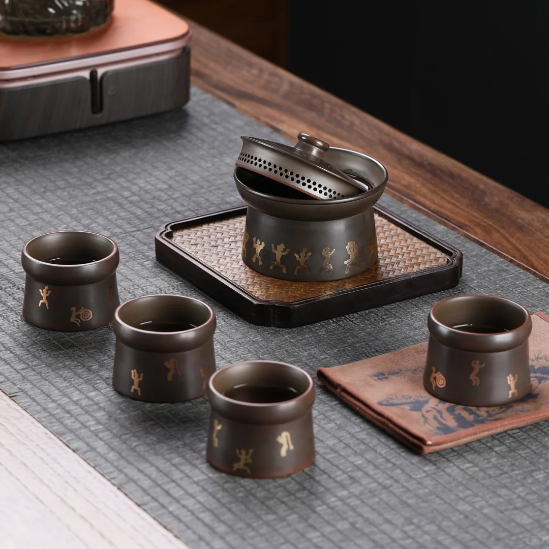 广西文创非遗礼物铜鼓花山盖碗茶器伴手礼