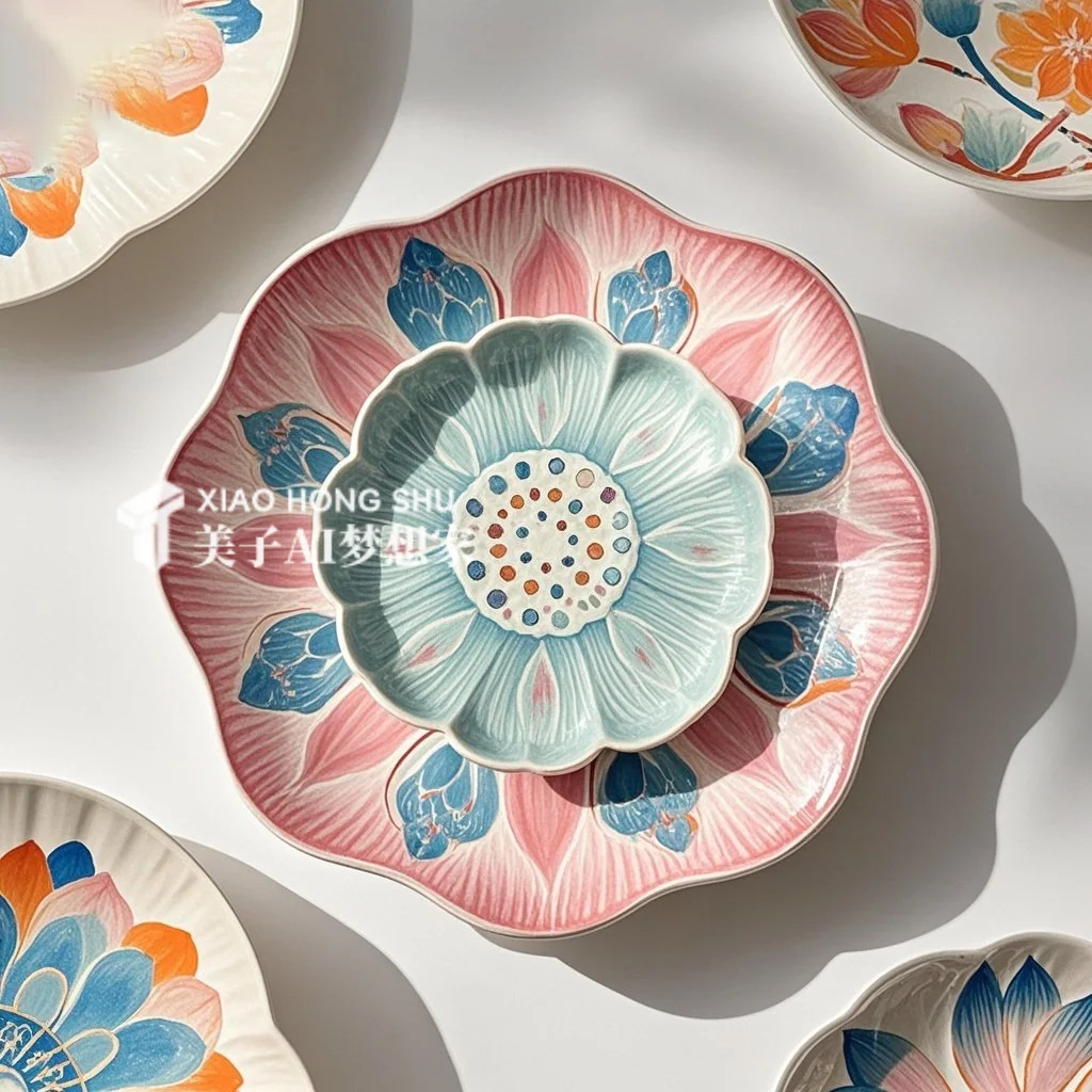 ?AI产品设计1000个✨国彩莲花陶瓷餐盘