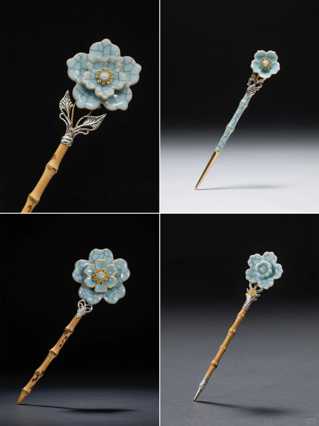 竹影花韵·陶瓷发簪