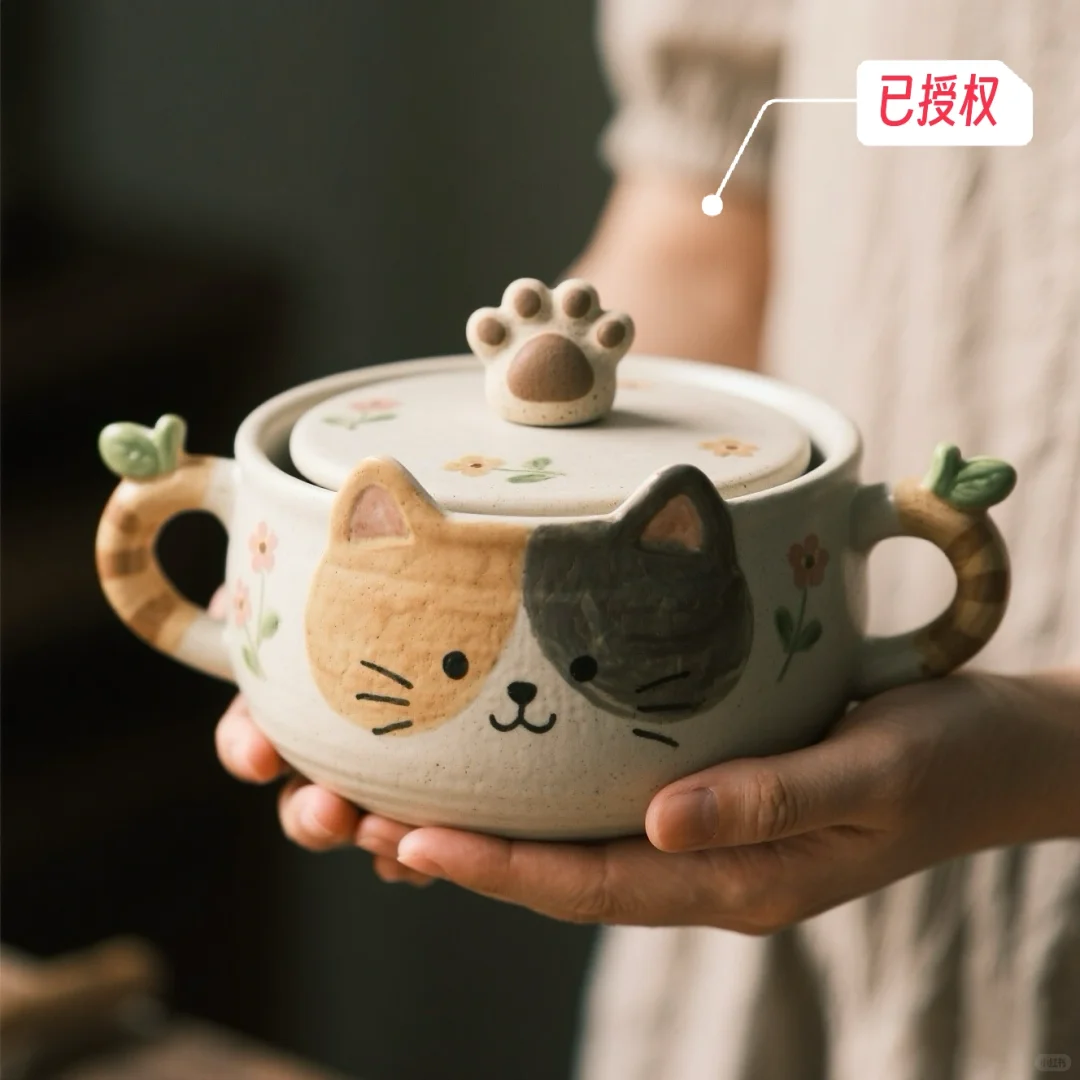 发现一只超可爱的猫咪泡面碗～