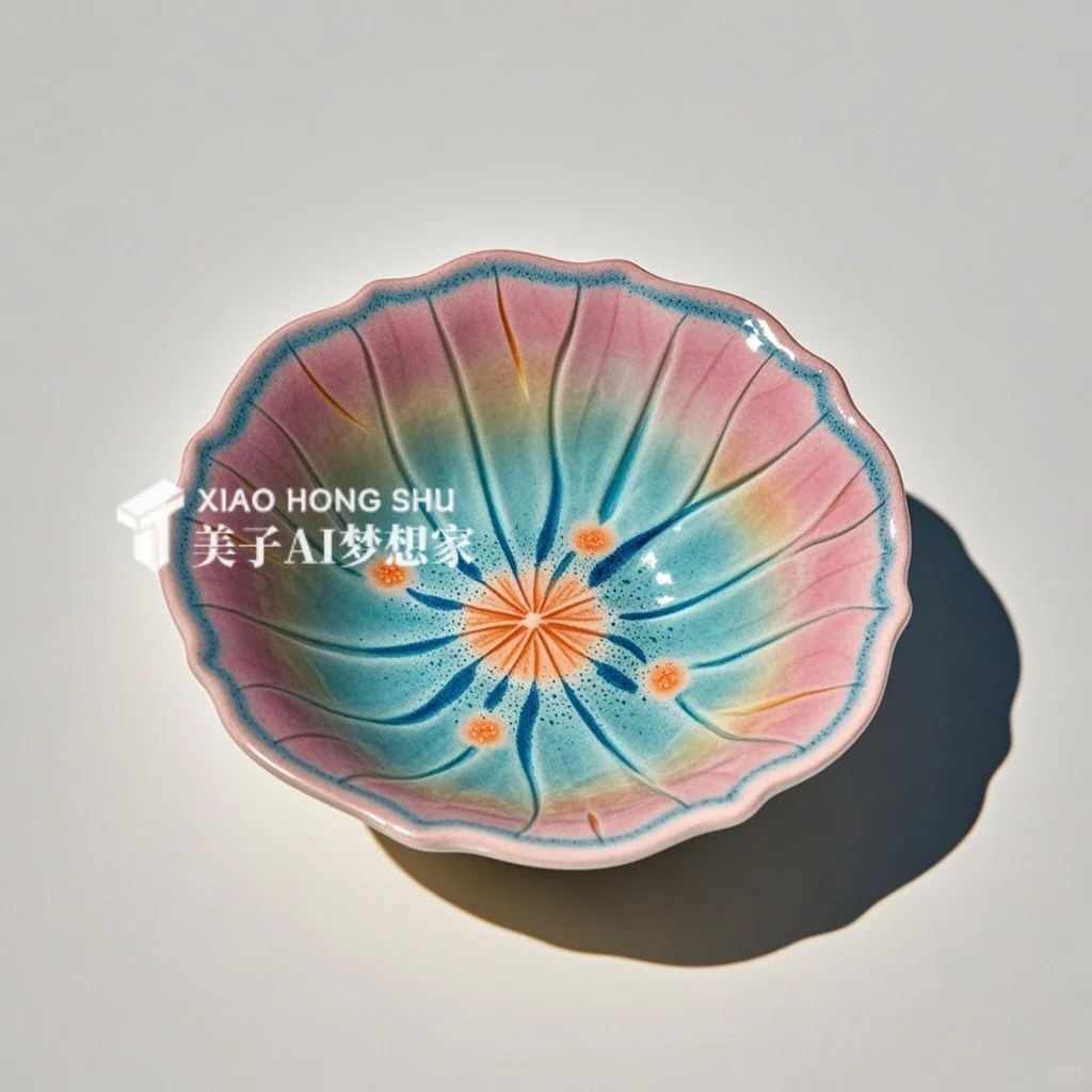 ?AI产品设计1000个✨国彩莲花陶瓷餐盘