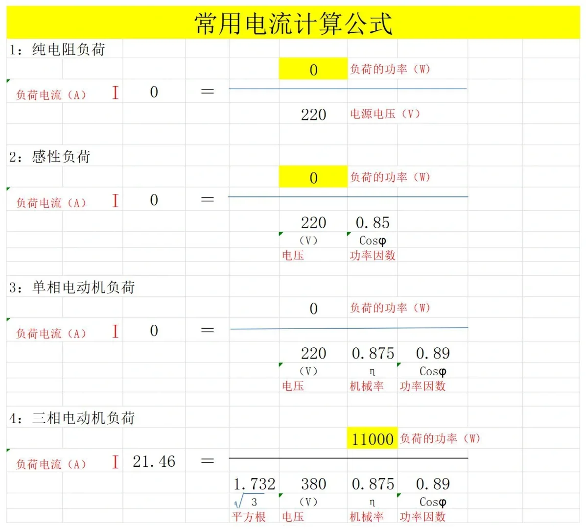 一学就会，超简单的Excel电气计算