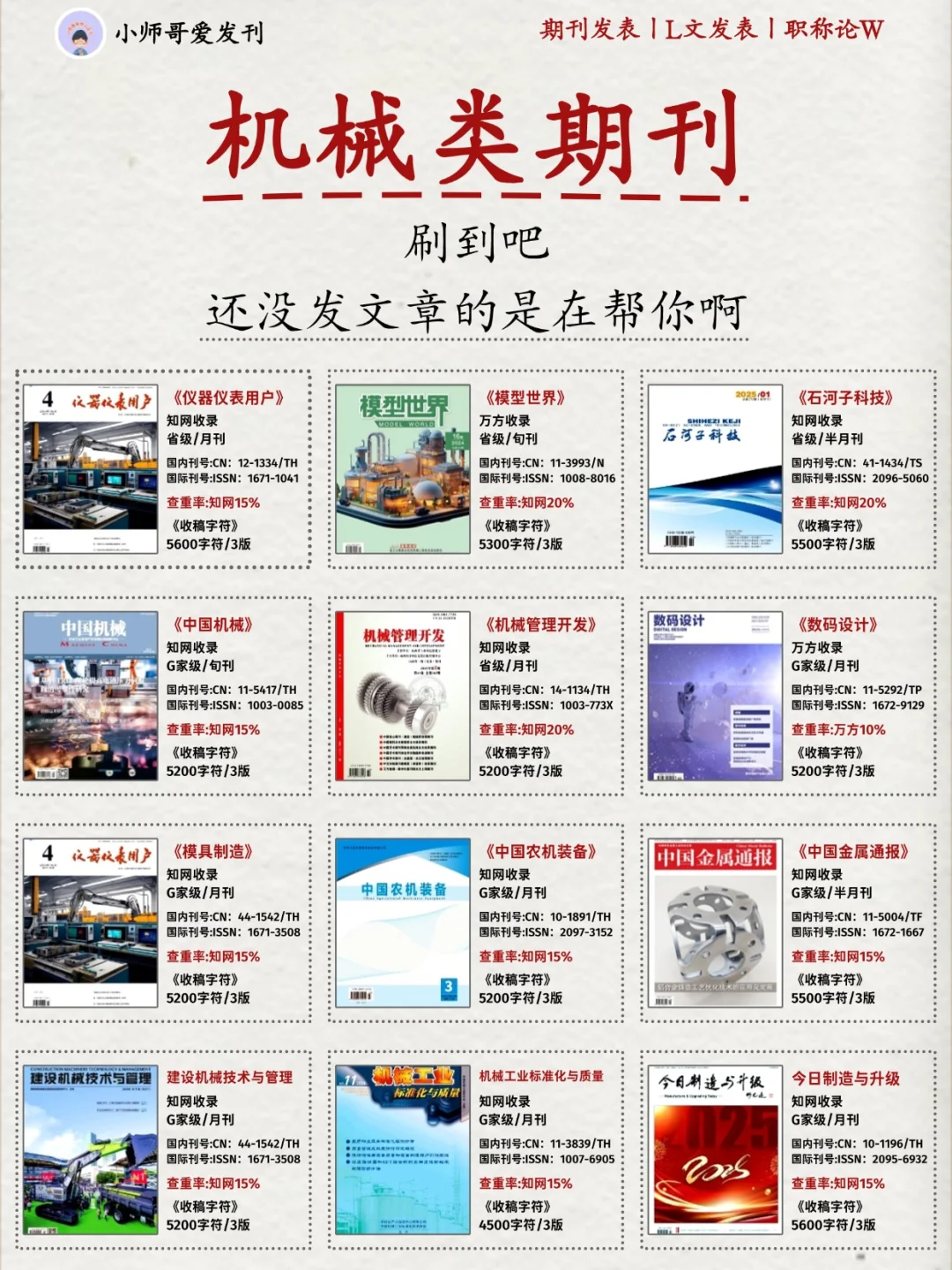 机械方向?沾边就收的刊有哪些?