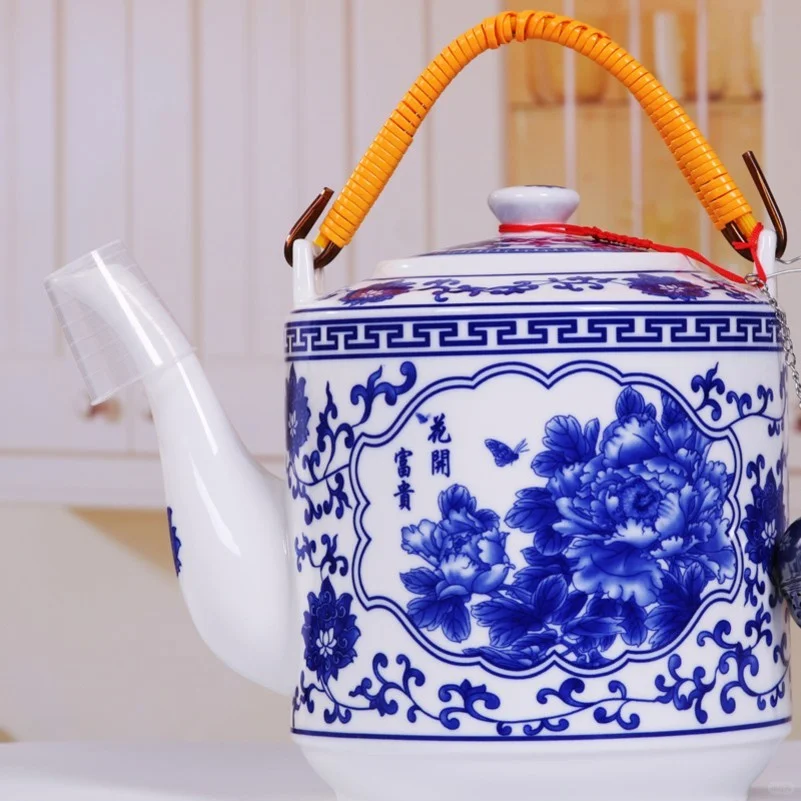 大容量陶瓷冷水壶家用大号青花瓷凉水壶景德
