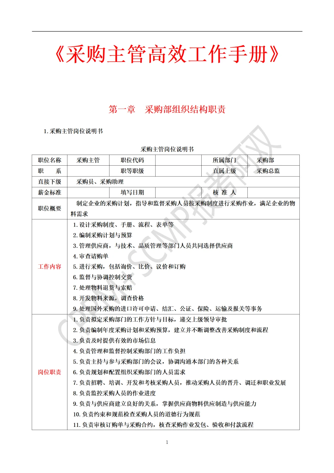 这是我见过最好用的采购主管工作手册！！