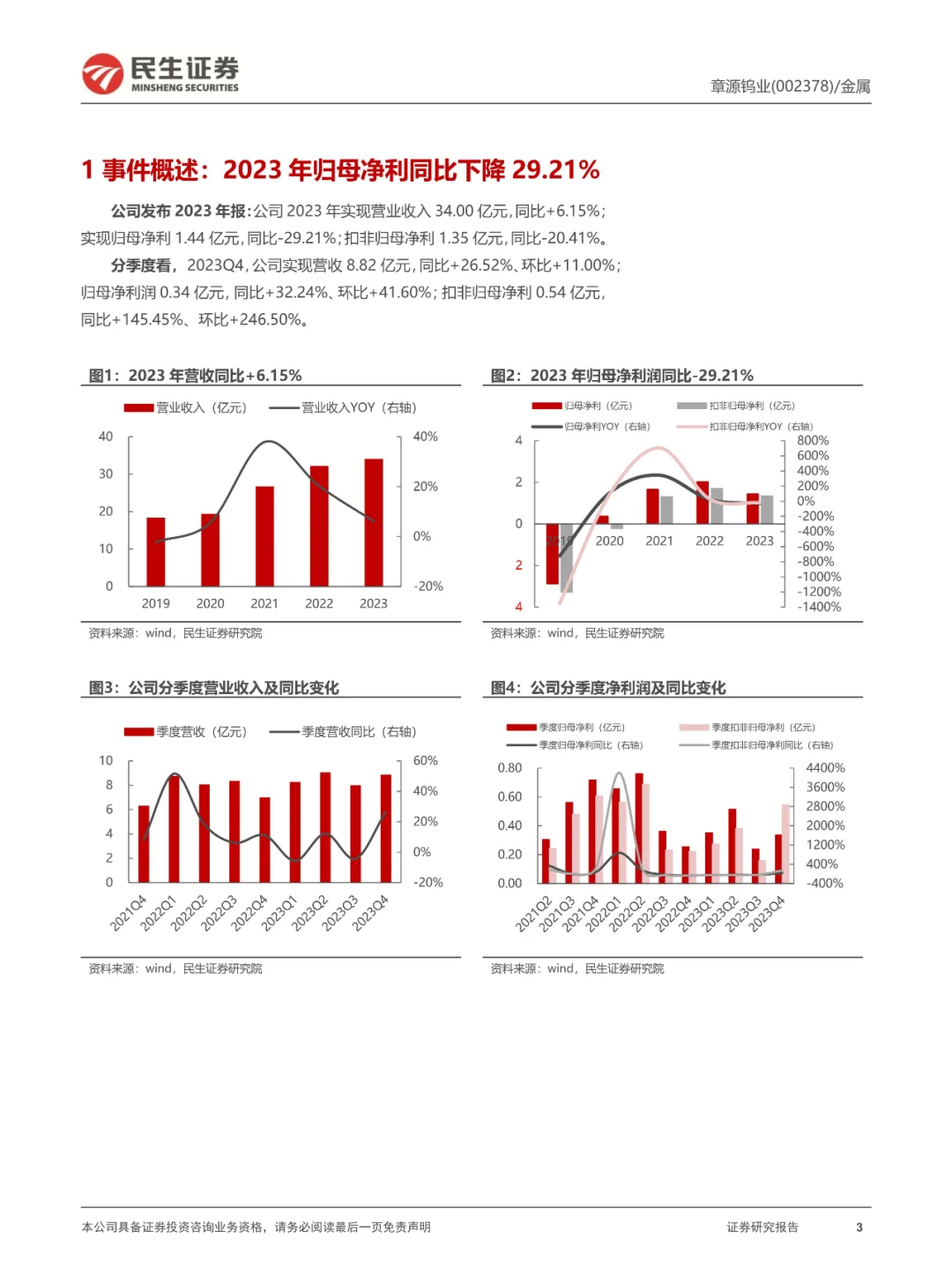 源钨业2023年业绩分析:钨价上涨与刀具业务