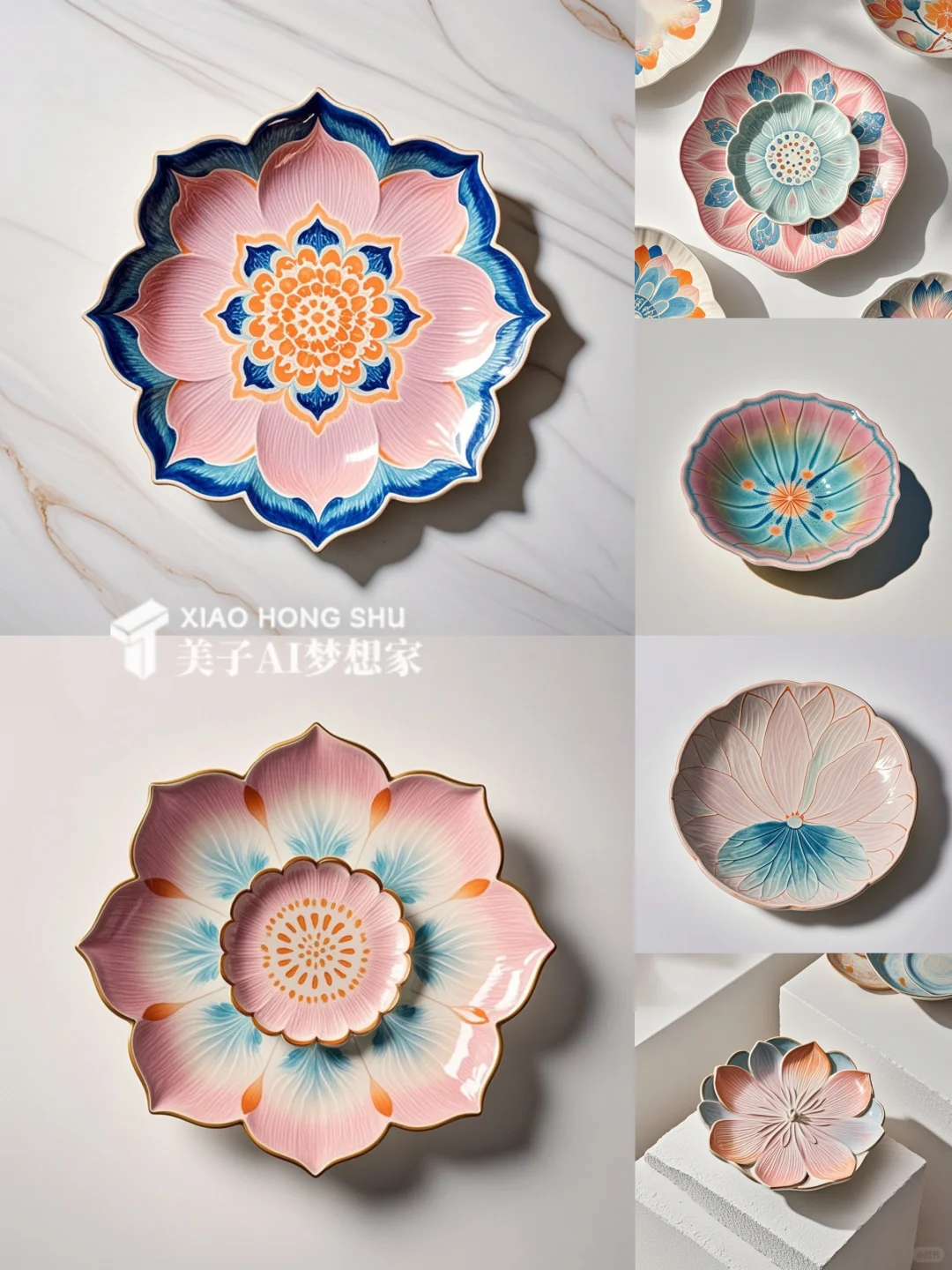 ?AI产品设计1000个✨国彩莲花陶瓷餐盘