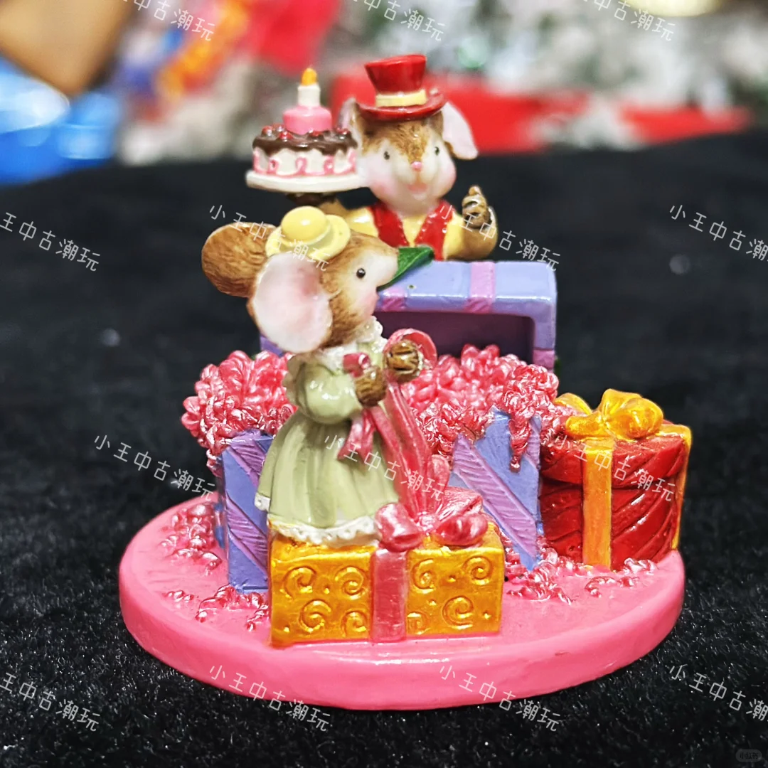 台资老货过生日老鼠树脂摆件，粉色底座配礼
