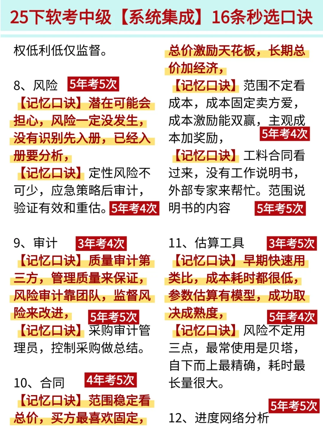 别裸考下周六系统集成3h够了(极简背诵版)