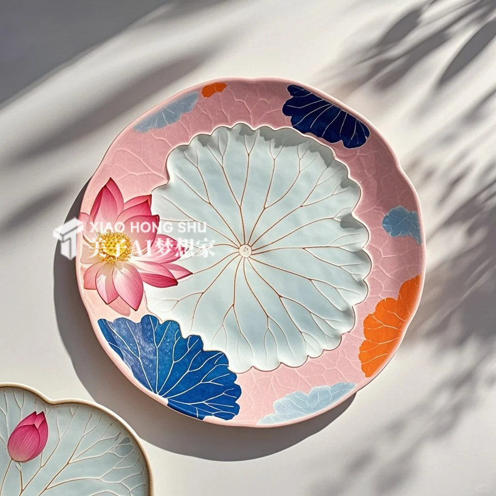 ?AI产品设计1000个✨国彩莲花陶瓷餐盘