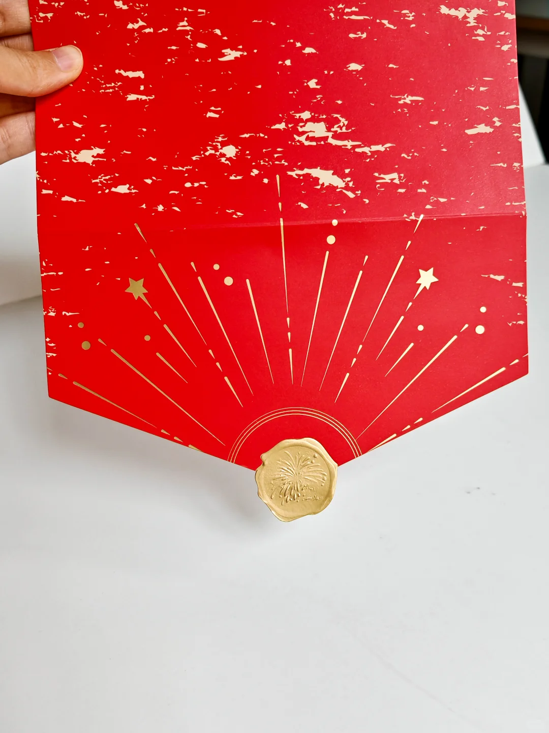 金属烫金烟花星芒 立体火漆章浮雕烟花贺卡