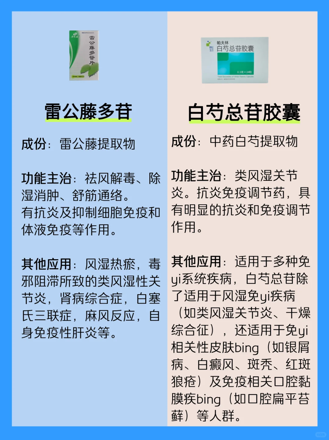风湿用药二选一 白芍总苷VS雷公藤对比详解